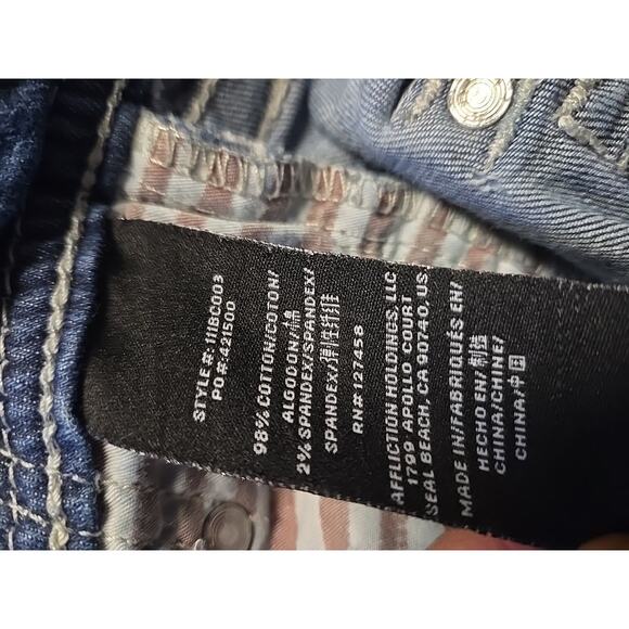 Affliction Jeans Womens 25x31 Blue Flared Embroidered Pockets - Picture 11 of 12